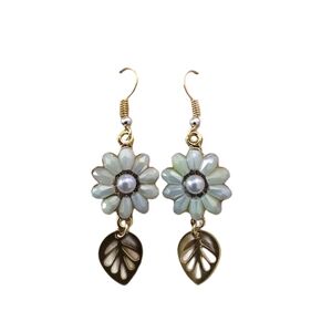 Hand Crafted Gold and Cream Floral Earrings